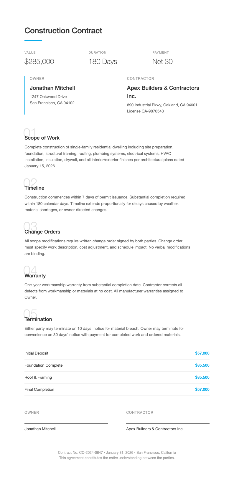 modern construction contract modern minimal